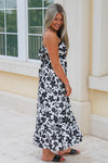 Endless Summers Floral Back Tie Midi Dress - Black