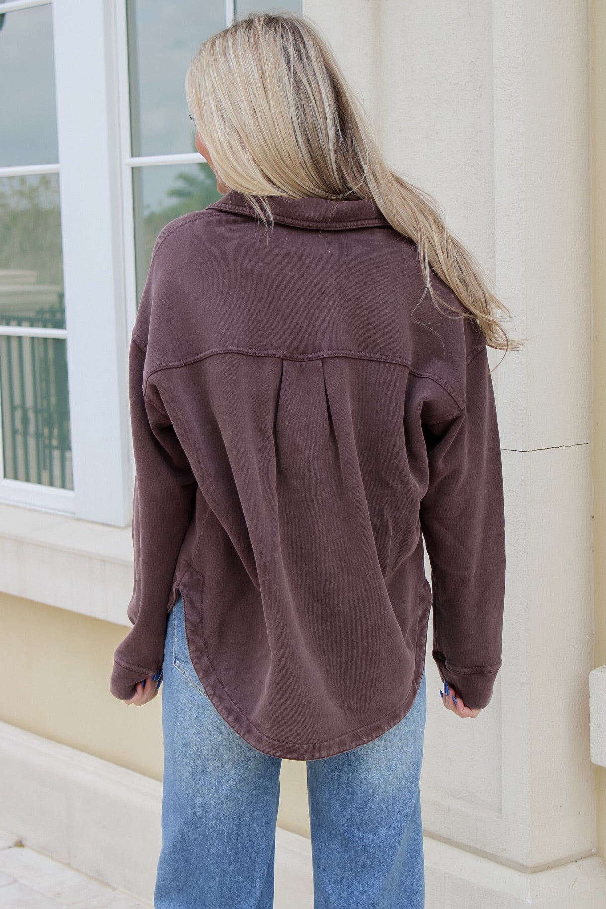 Z Supply: All Day Knit Denim Jacket - Chocolate Cherry