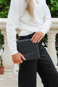 Elizabeth Woven Clutch Bag - Black