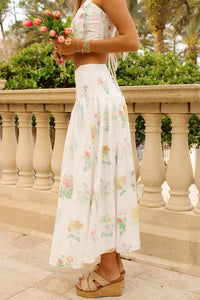 Spring Meadows Floral Printed Midi Skirt - Cream