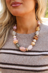 Multi Shape Marble Necklace - Pink Multi