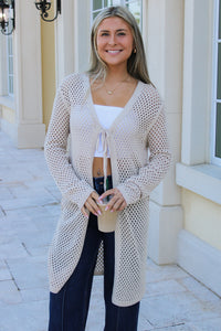 Anything For You Tie Front Cardigan - Oatmeal