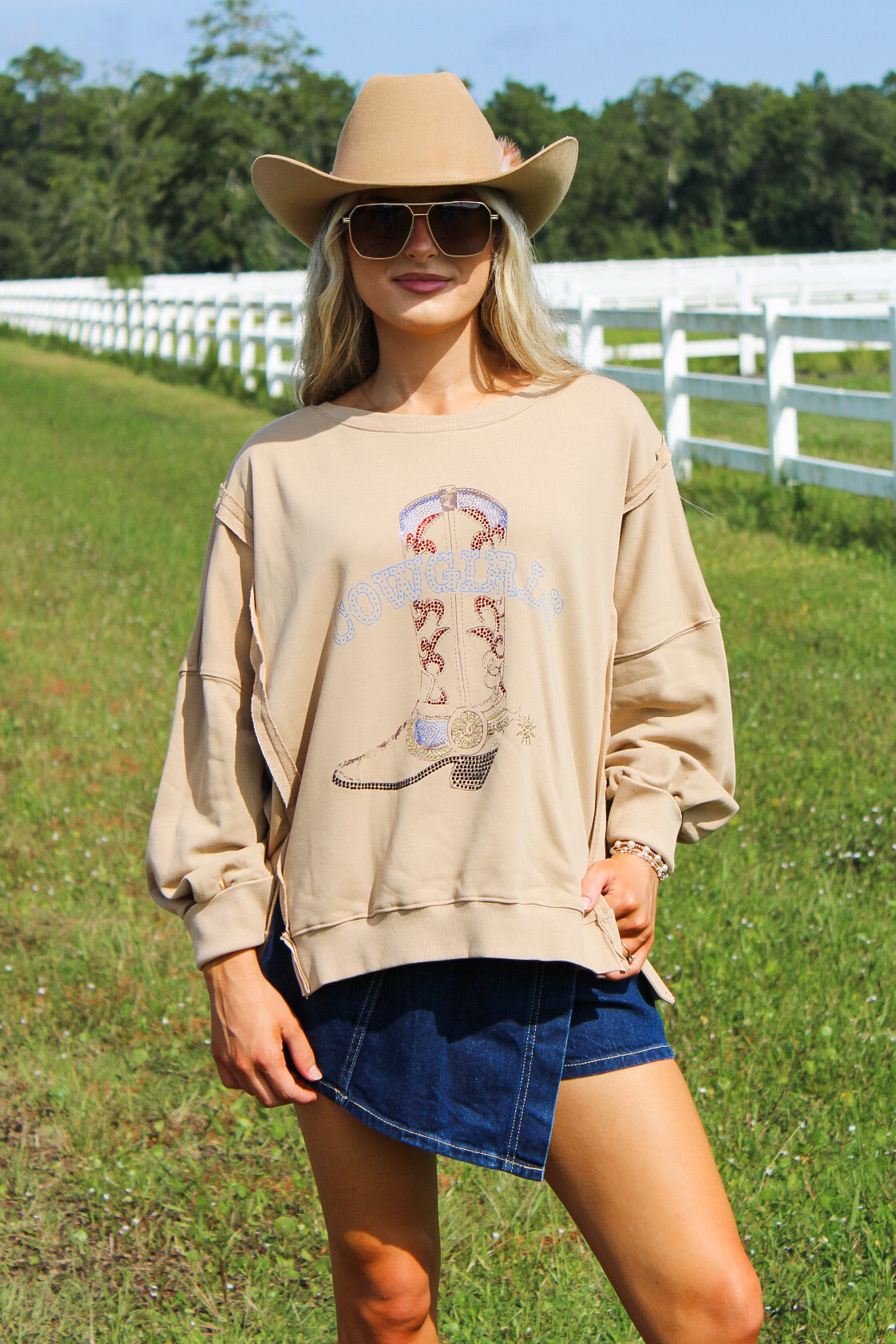 Cowgirl Dreams Graphic Boot Sweatshirt - Coco