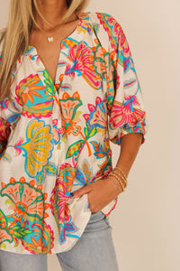 Spring Florals Split Neck Top - Multi