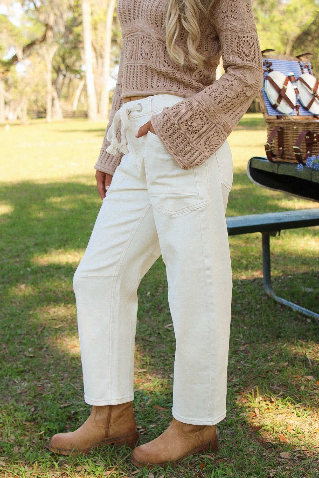 Marissa Slouchy Crop Barrel Leg Pants - Ivory