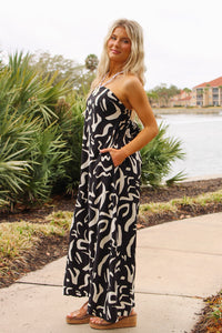 Midnight Muse Tropical Printed Maxi Dress - Black