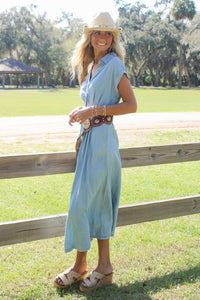 Portside Poise Button Down Midi Dress - Denim