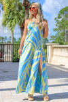 Ocean Waves Halter Maxi Dress - Blue/Green