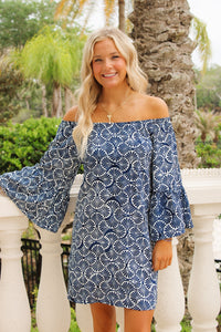 Marina Drift Off Shoulder Dress - Navy