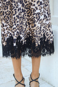 Wild Romance Leopard Satin Midi Skirt - Brown Multi