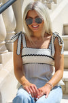 Feeling Free Tie Strap Top - Cream/Black
