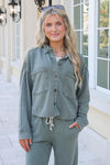 Z Supply: All Day Cropped Knit Denim Jacket - Hunter Green