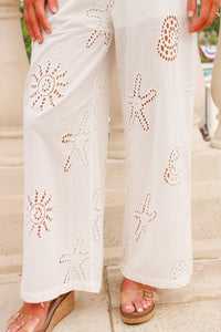 Surf Gypsy: Ocean Eyelet Wide Leg Pants - White