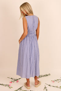 Coastal Moments Striped Midi Dress - Blue/White