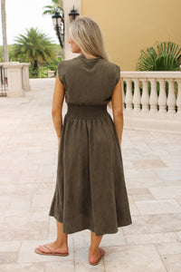 Autumn Avenue Smocked Midi Dress - Olive