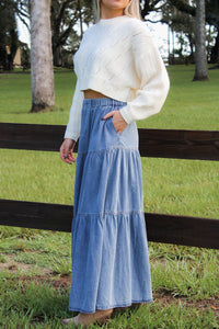 Southern Charm Tiered Maxi Skirt - Med Wash