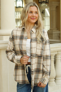 Perfectly Planned Plaid Button Down Top - Khaki Multi