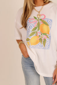 Citrus Charm Lemon Printed Tee - White Multi