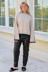 Angelina Cuff Spit Crew Neck Sweater - Camel