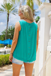 Colorful Days Back Button Linen Top - Jade Green
