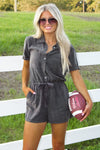 Fun Days Ahead Mineral Washed Romper - Ash Black