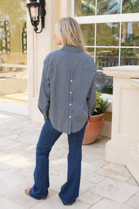 The Cory Stripe Button Down Top - Navy