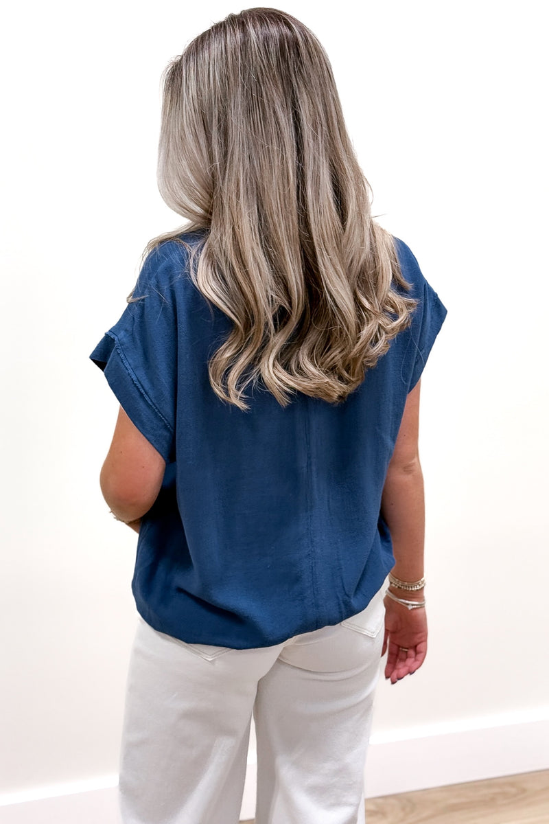 Casual Days Ahead Linen Top - Navy