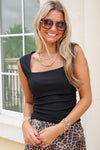 Timeless Ease Square Neck Ruched Top  - Black