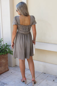 Pure Thoughts Smocked Midi Dress - Mocha