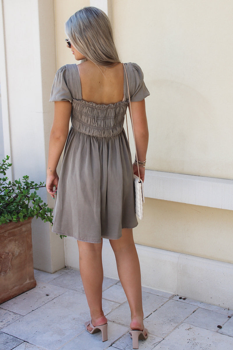 Pure Thoughts Smocked Midi Dress - Mocha