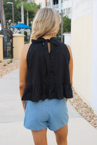 Game On Halter Neck Peplum Top - Black