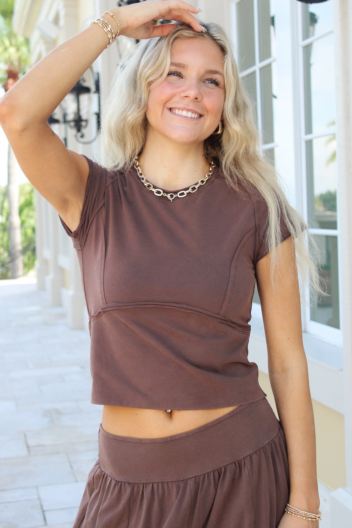 Feeling Free Mineral Washed Top - Brown