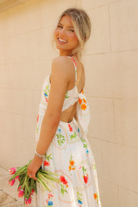 Picnic Ready Floral Tiered  Midi Dress - Ivory Multi