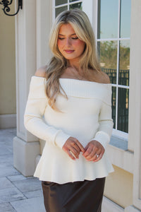 Flirty Flare Off Shoulder Peplum Top - Cream