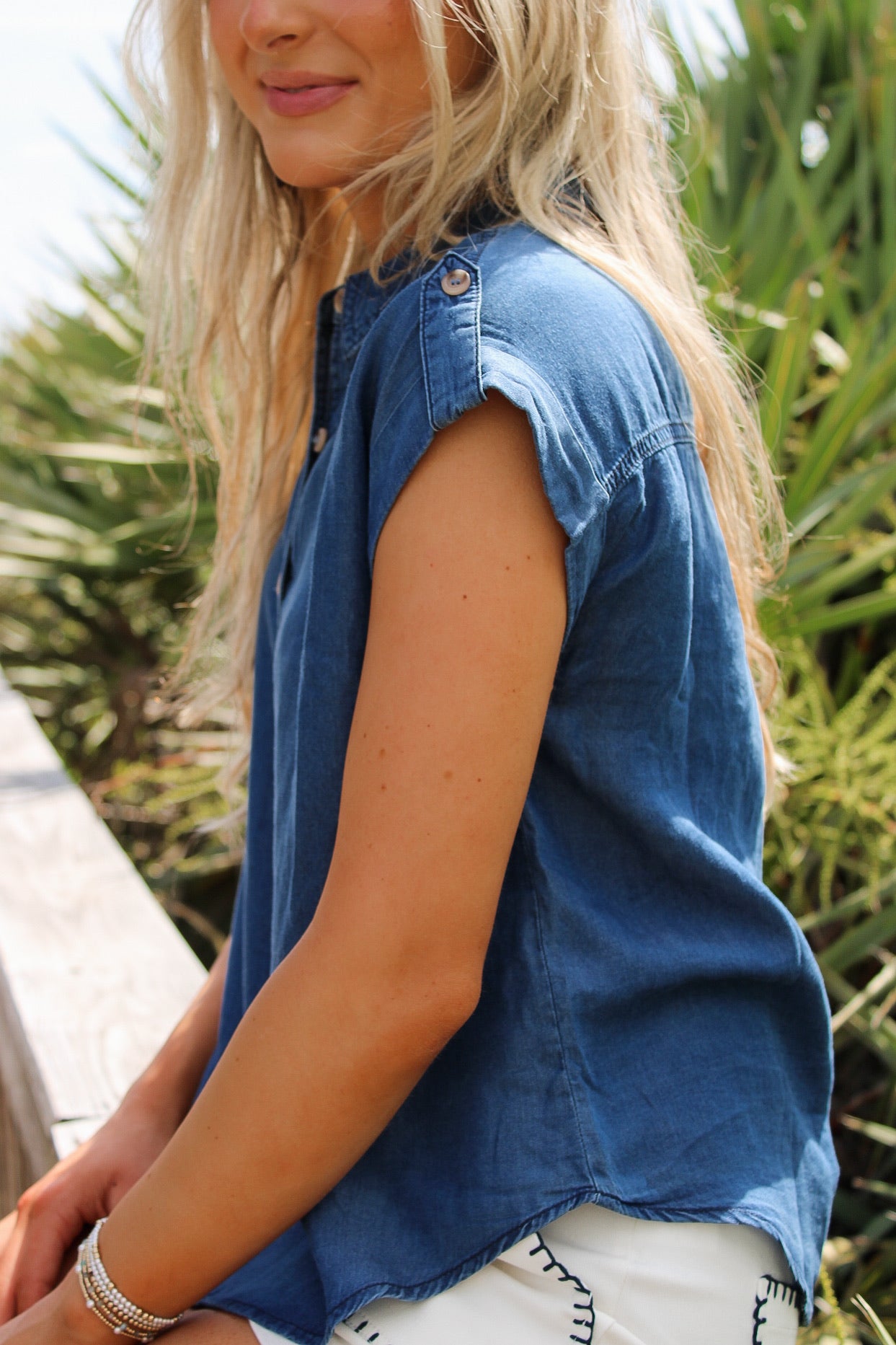 Timeless Mood Button Down Top - Chambray