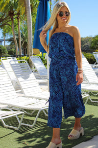 Enchanted Waters Strapless Jumpsuit - Blue Leaf