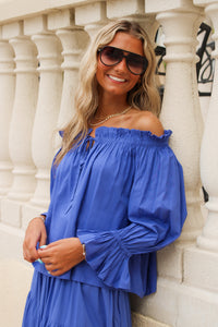 Time To Celebrate Off Shoulder Top - Sapphire Blue