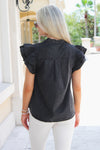 Cheer With Me Flutter Sleeve Top - Black