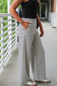 Stay On Track Wide Leg Pants - Black/White