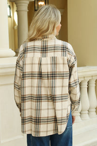 Perfectly Planned Plaid Button Down Top - Khaki Multi