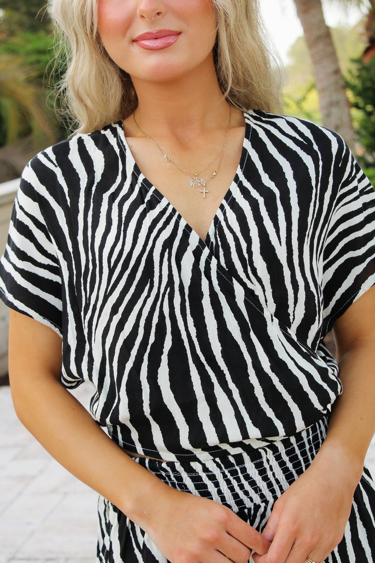 Midnight Escape V-Neck Top - Black Zebra