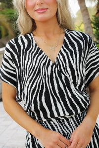 Midnight Escape V-Neck Top - Black Zebra