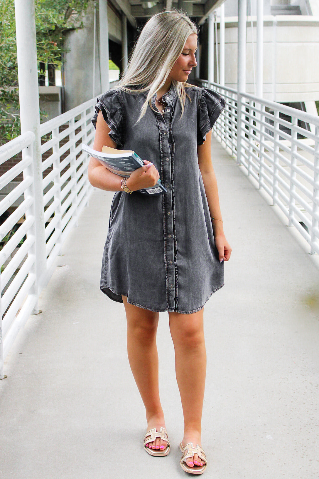 All I Want Button Down Ruffle Mini Dress - Black