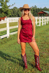 Victory Vibes Denim Mini Dress - Maroon