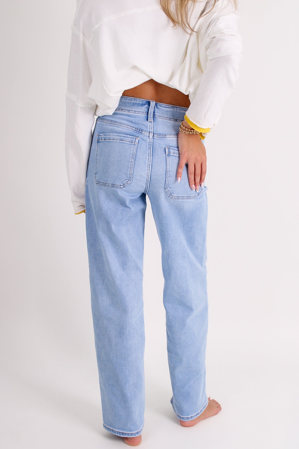Anni High Rise Baggy Tie Detail Jeans - Lt Wash