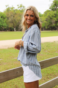 Z Supply: The Perfect Striped Button Up Top - Indigo