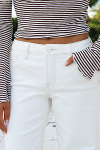 Sutton Mid Rise Crop Wide Leg Jeans - Cream
