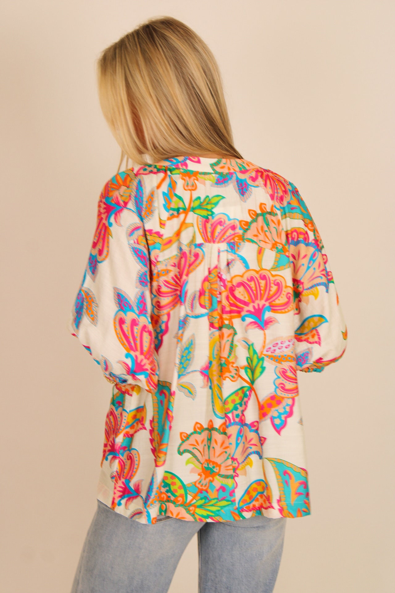 Spring Florals Split Neck Top - Multi