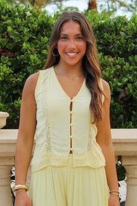 Delicate Intentions Button Down Top - Yellow