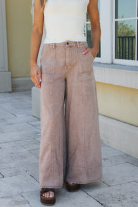 Streetwise Edge Wide Leg Carpenter Pants - Mocha